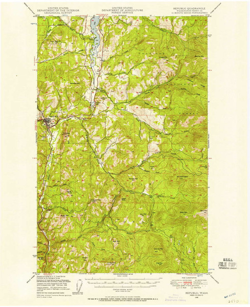 Republic, Washington 1948 (1957) USGS Old Topo Map Reprint 15x15 WA Quad 243430