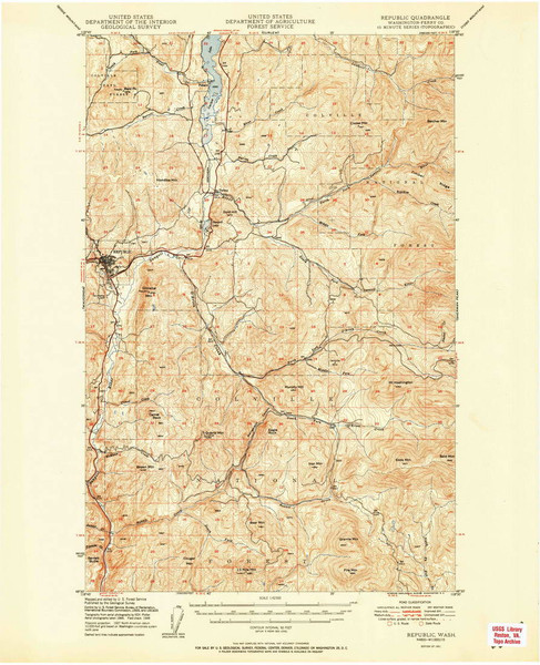 Republic, Washington 1951 (1951) USGS Old Topo Map Reprint 15x15 WA Quad 243432