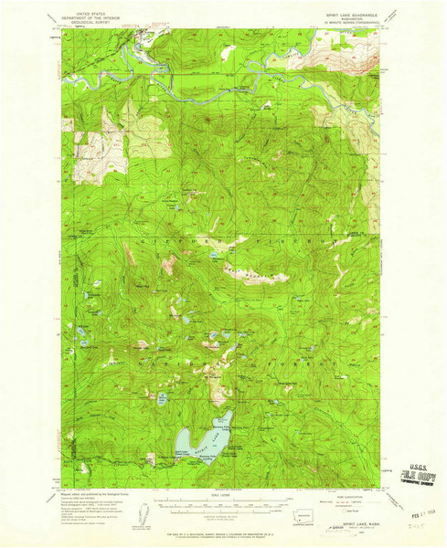 Spirit Lake, Washington 1957 (1959) USGS Old Topo Map Reprint 15x15 WA Quad 243908