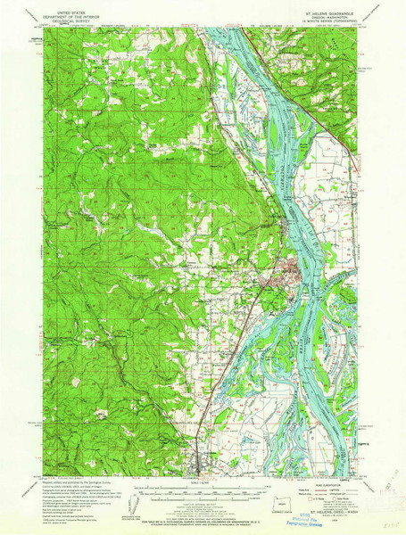 St Helens, Oregon 1954 (1962) USGS Old Topo Map Reprint 15x15 WA Quad 282907