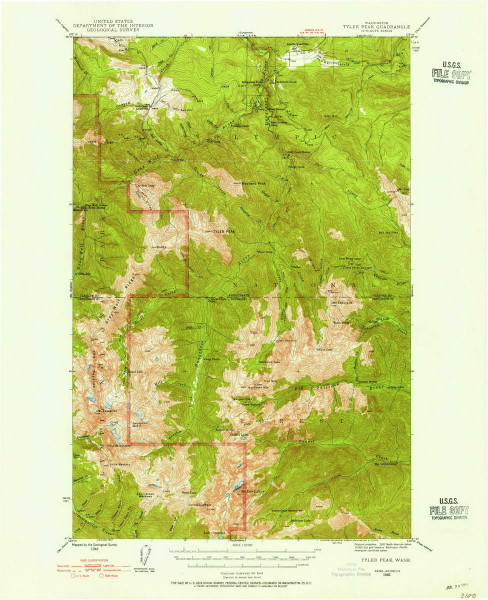 Tyler Peak, Washington 1946 (1955) USGS Old Topo Map Reprint 15x15 WA Quad 244401