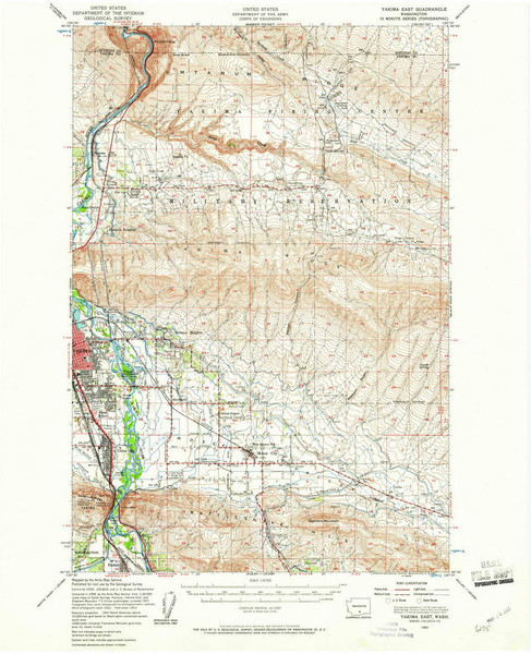 Yakima East, Washington 1953 (1961) USGS Old Topo Map Reprint 15x15 WA Quad 244814