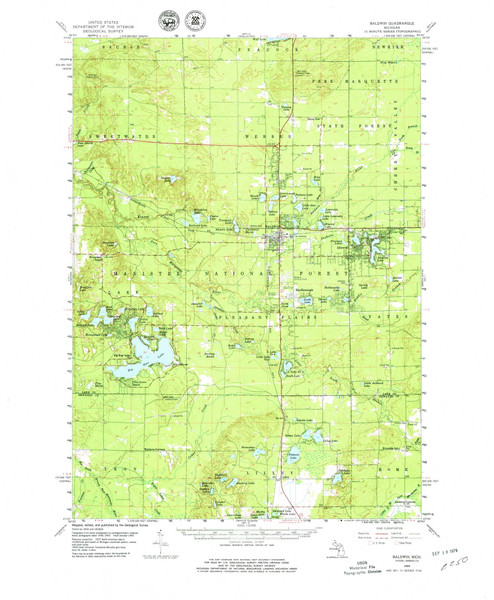 Baldwin, Michigan 1959 (1979) USGS Old Topo Map Reprint 15x15 MI Quad 277973