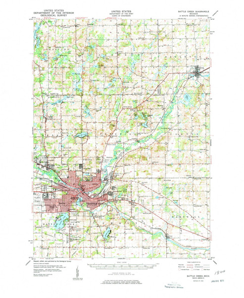 Battle Creek, Michigan 1950 (1950) USGS Old Topo Map Reprint 15x15 MI Quad 277986