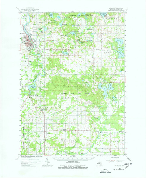 Big Rapids, Michigan 1958 (1978) USGS Old Topo Map Reprint 15x15 MI Quad 278006