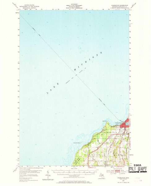 Charlevoix, Michigan 1954 (1969) USGS Old Topo Map Reprint 15x15 MI Quad 278046