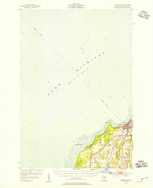 Charlevoix, Michigan 1954 (1955) USGS Old Topo Map Reprint 15x15 MI Quad 278047