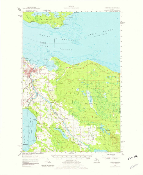 Cheboygan, Michigan 1957 (1982) USGS Old Topo Map Reprint 15x15 MI Quad 278051