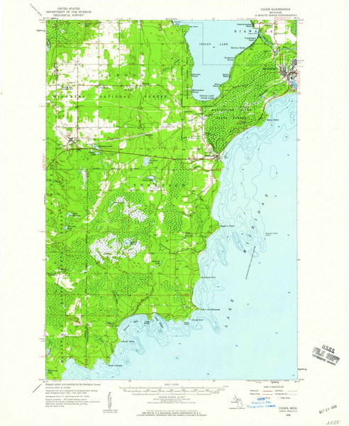 Cooks, Michigan 1958 (1959) USGS Old Topo Map Reprint 15x15 MI Quad 278060