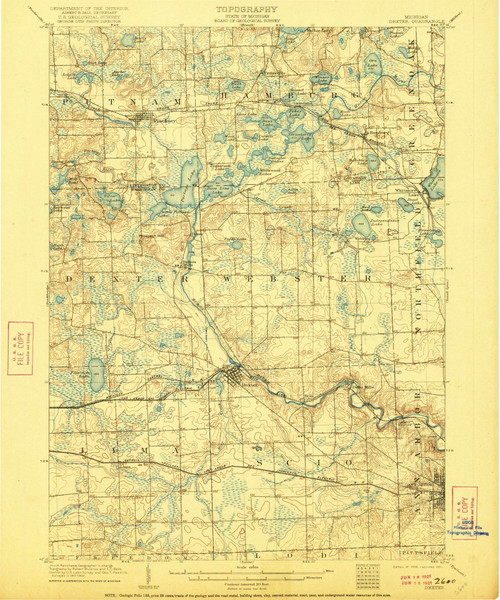 Dexter, Michigan 1906 (1921) USGS Old Topo Map Reprint 15x15 MI Quad 278081