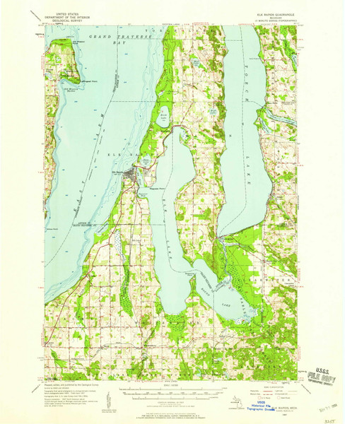 Elk Rapids, Michigan 1957 (1958) USGS Old Topo Map Reprint 15x15 MI Quad 278095