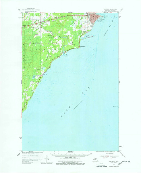 Escanaba, Michigan 1958 (1978) USGS Old Topo Map Reprint 15x15 MI Quad 278106
