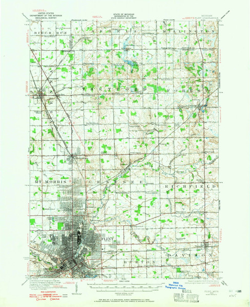 Flint, Michigan 1920 (1965) USGS Old Topo Map Reprint 15x15 MI Quad 278122