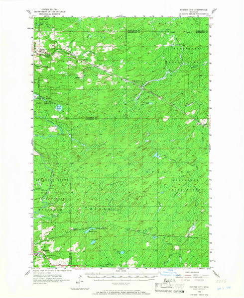 Foster City, Michigan 1956 (1966) USGS Old Topo Map Reprint 15x15 MI Quad 278126