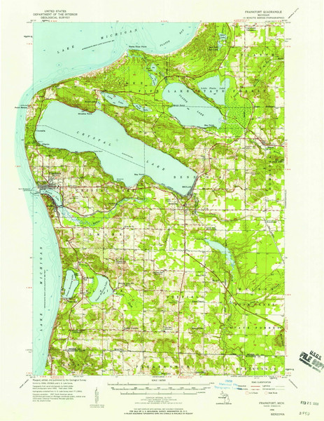 Frankfort, Michigan 1956 (1958) USGS Old Topo Map Reprint 15x15 MI Quad 278133