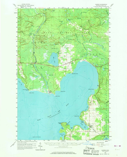 Garden, Michigan 1958 (1968) USGS Old Topo Map Reprint 15x15 MI Quad 278146