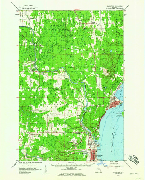 Gladstone, Michigan 1958 (1959) USGS Old Topo Map Reprint 15x15 MI Quad 278151