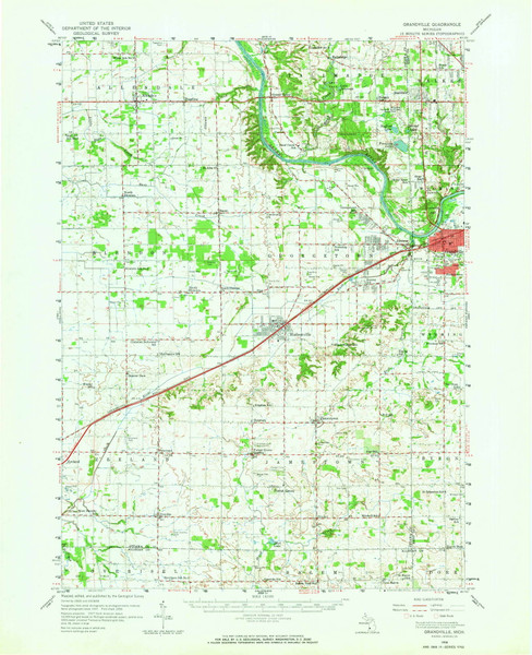 Grandville, Michigan 1958 (1965) USGS Old Topo Map Reprint 15x15 MI Quad 278167