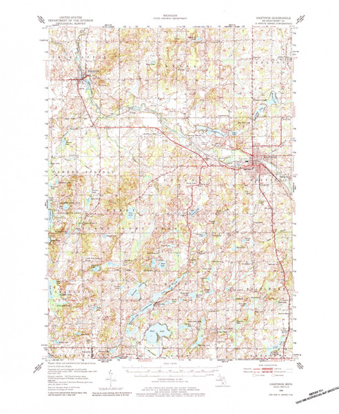 Hastings, Michigan 1951 (1984) USGS Old Topo Map Reprint 15x15 MI Quad 278188