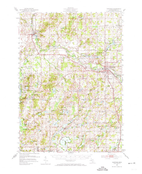 Hastings, Michigan 1951 (1973) USGS Old Topo Map Reprint 15x15 MI Quad 278189