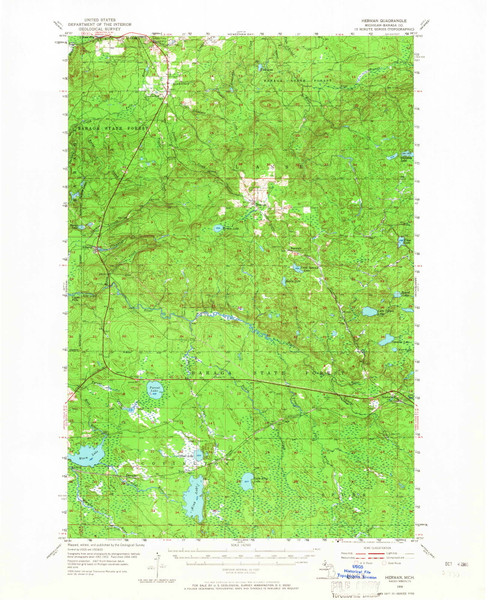 Herman, Michigan 1955 (1965) USGS Old Topo Map Reprint 15x15 MI Quad 278191