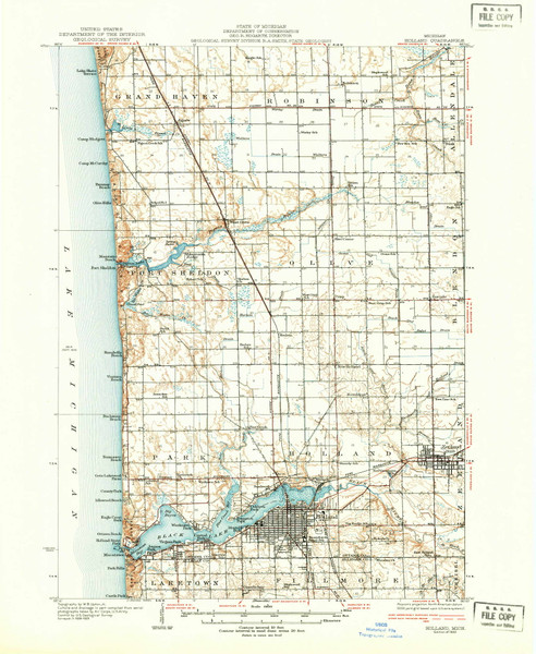 Holland, Michigan 1932 (1932) USGS Old Topo Map Reprint 15x15 MI Quad 278205