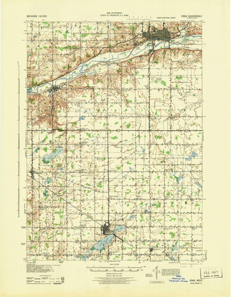 Ionia, Michigan 1943 (1944) USGS Old Topo Map Reprint 15x15 MI Quad 278228