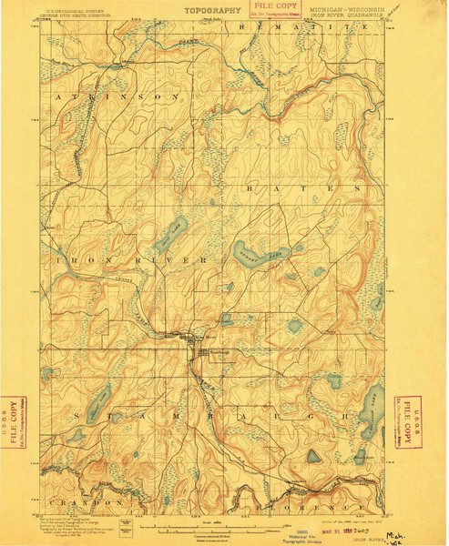 Iron River, Michigan 1898 (1910) USGS Old Topo Map Reprint 15x15 MI Quad 278230