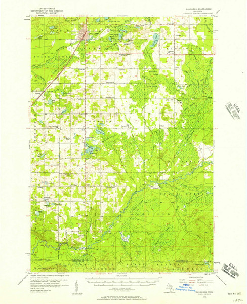 Kalkaska, Michigan 1956 (1957) USGS Old Topo Map Reprint 15x15 MI Quad 278250