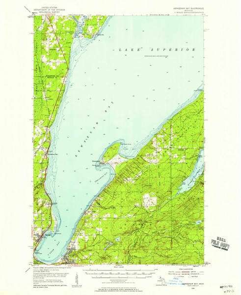 Keweenaw Bay, Michigan 1954 (1958) USGS Old Topo Map Reprint 15x15 MI Quad 278254