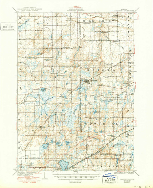 Laingsburg, Michigan 1928 (1950) USGS Old Topo Map Reprint 15x15 MI Quad 278263