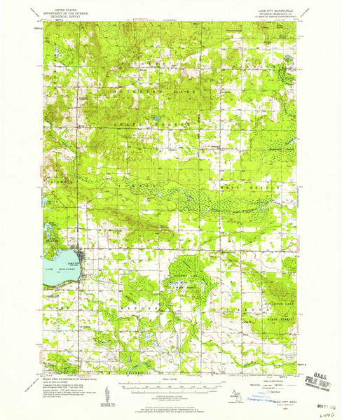 Lake City, Michigan 1956 (1958) USGS Old Topo Map Reprint 15x15 MI Quad 278267