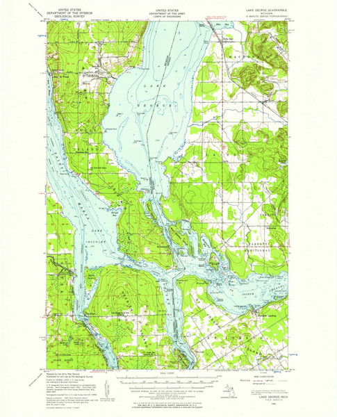Lake George, Michigan 1951 (1958) USGS Old Topo Map Reprint 15x15 MI Quad 278268