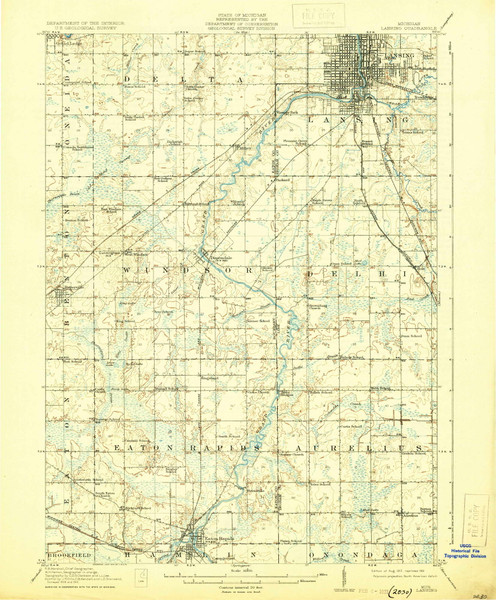 Lansing, Michigan 1912 (1931) USGS Old Topo Map Reprint 15x15 MI Quad 278260