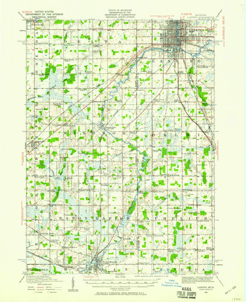 Lansing, Michigan 1910 (1958) USGS Old Topo Map Reprint 15x15 MI Quad 278273