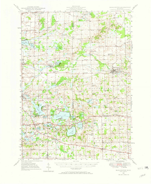 Manchester, Michigan 1948 (1972) USGS Old Topo Map Reprint 15x15 MI Quad 278299