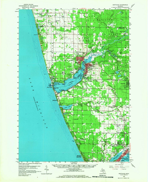 Montague, Michigan 1959 (1968) USGS Old Topo Map Reprint 15x15 MI Quad 278346