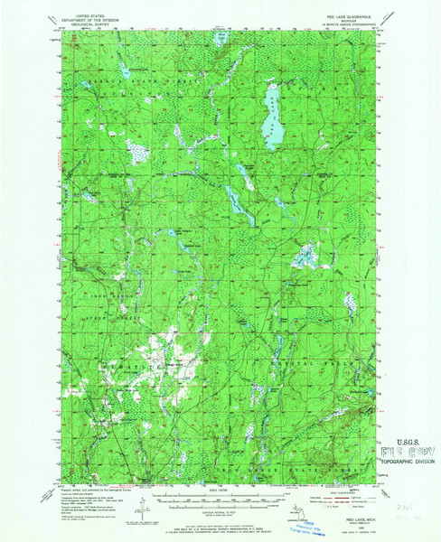 Ned Lake, Michigan 1955 (1967) USGS Old Topo Map Reprint 15x15 MI Quad 278370