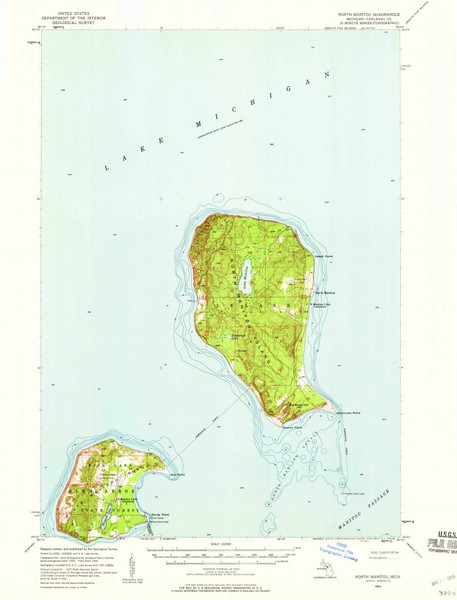 North Manitou, Michigan 1956 (1958) USGS Old Topo Map Reprint 15x15 MI Quad 278384