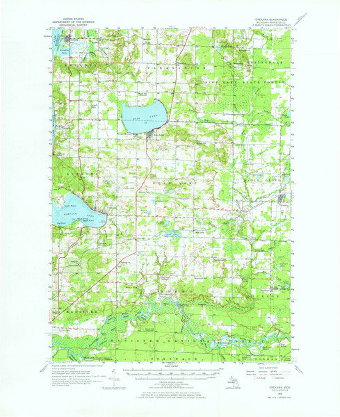 Onekama, Michigan 1956 (1976) USGS Old Topo Map Reprint 15x15 MI Quad 278395