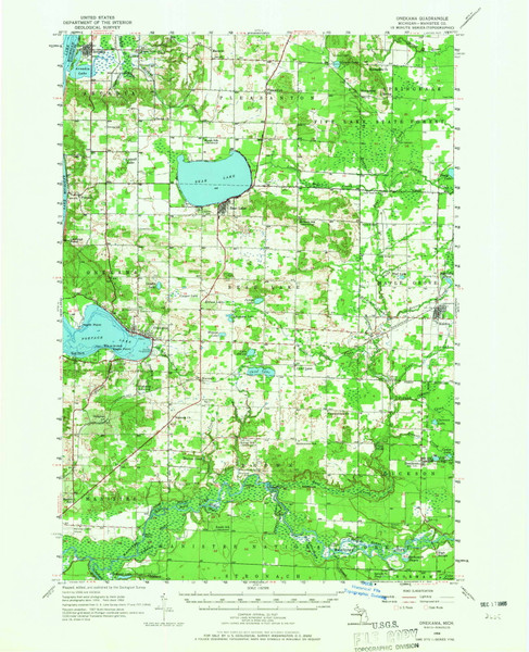 Onekama, Michigan 1956 (1965) USGS Old Topo Map Reprint 15x15 MI Quad 278396