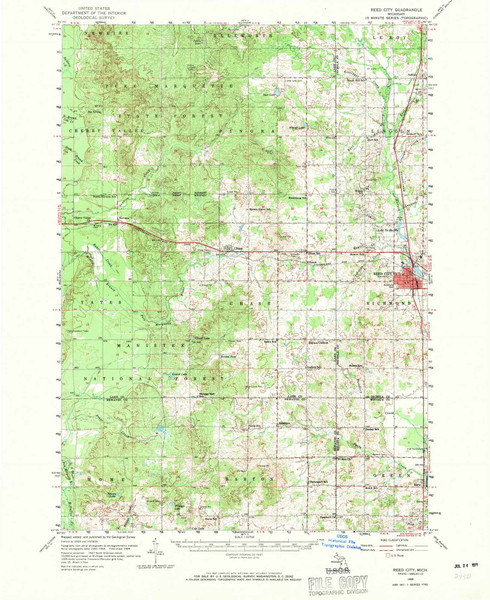 Reed City, Michigan 1959 (1971) USGS Old Topo Map Reprint 15x15 MI Quad 278440