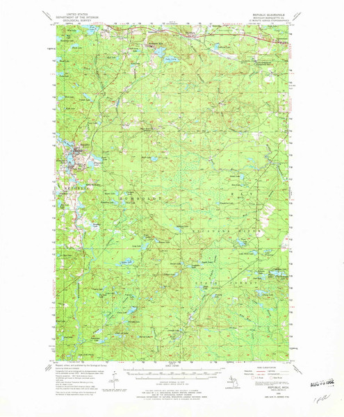 Republic, Michigan 1955 (1982) USGS Old Topo Map Reprint 15x15 MI Quad 278443