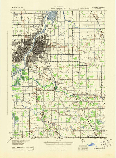 Saginaw, Michigan 1943 (1943) USGS Old Topo Map Reprint 15x15 MI Quad 278468