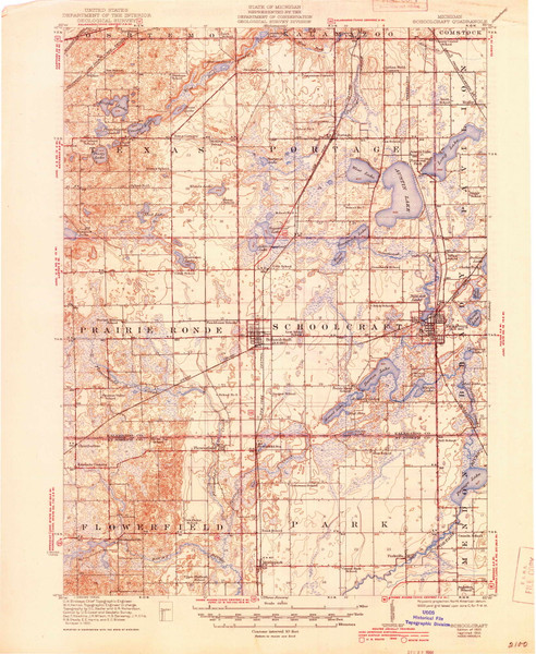 Schoolcraft, Michigan 1922 (1944) USGS Old Topo Map Reprint 15x15 MI Quad 278488