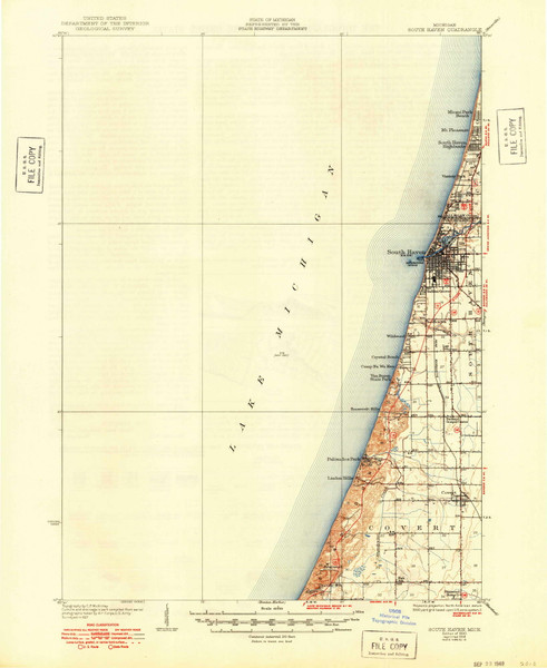 South Haven, Michigan 1930 (1948) USGS Old Topo Map Reprint 15x15 MI Quad 278511