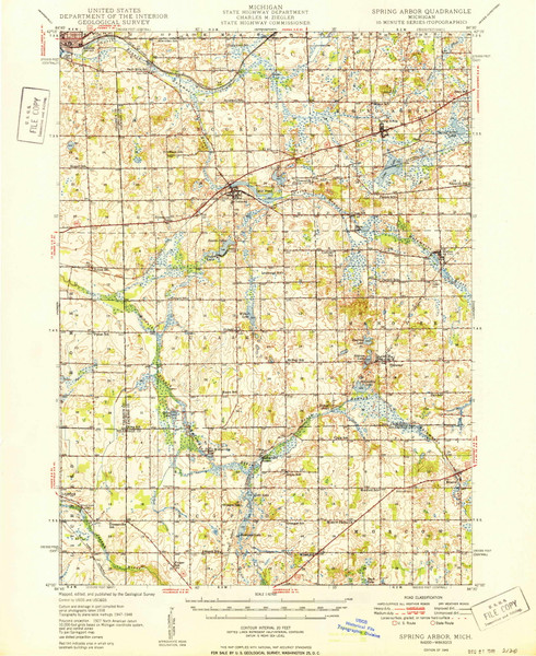 Spring Arbor, Michigan 1949 (1949) USGS Old Topo Map Reprint 15x15 MI Quad 278520