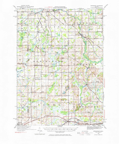 Springport, Michigan 1919 (1977) USGS Old Topo Map Reprint 15x15 MI Quad 278521