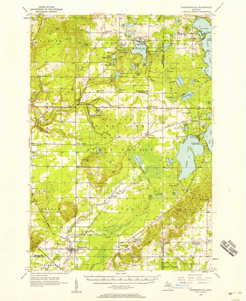 Thompsonville, Michigan 1956 (1958) USGS Old Topo Map Reprint 15x15 MI Quad 278546