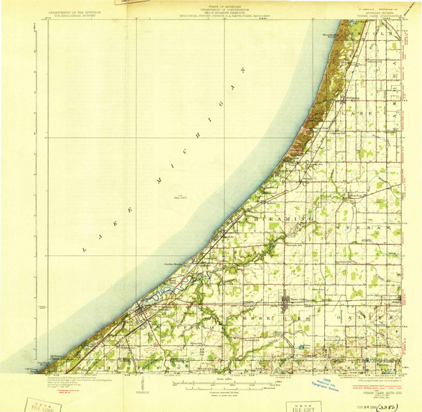Three Oaks, Michigan 1930 (1930) USGS Old Topo Map Reprint 15x15 MI Quad 278548